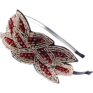 🆕 Women Red Vintage Floral Leaf Flapper Headband High Quality Soft Polish Bead